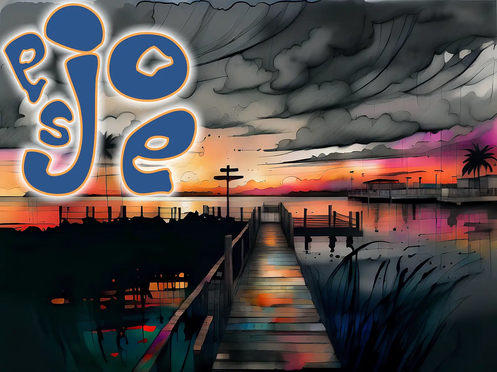 Logo with colorful header image for this page; which depicts a modern art scene of a dock and pier jutting out into the peaceful St. Joseph Bay