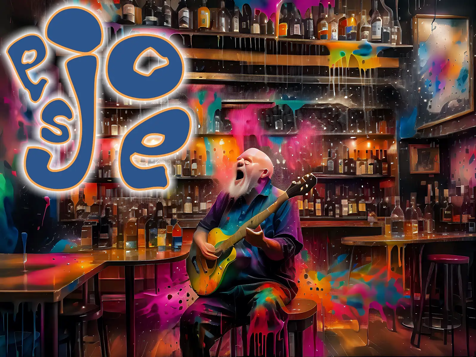 A bar scene with guitar player